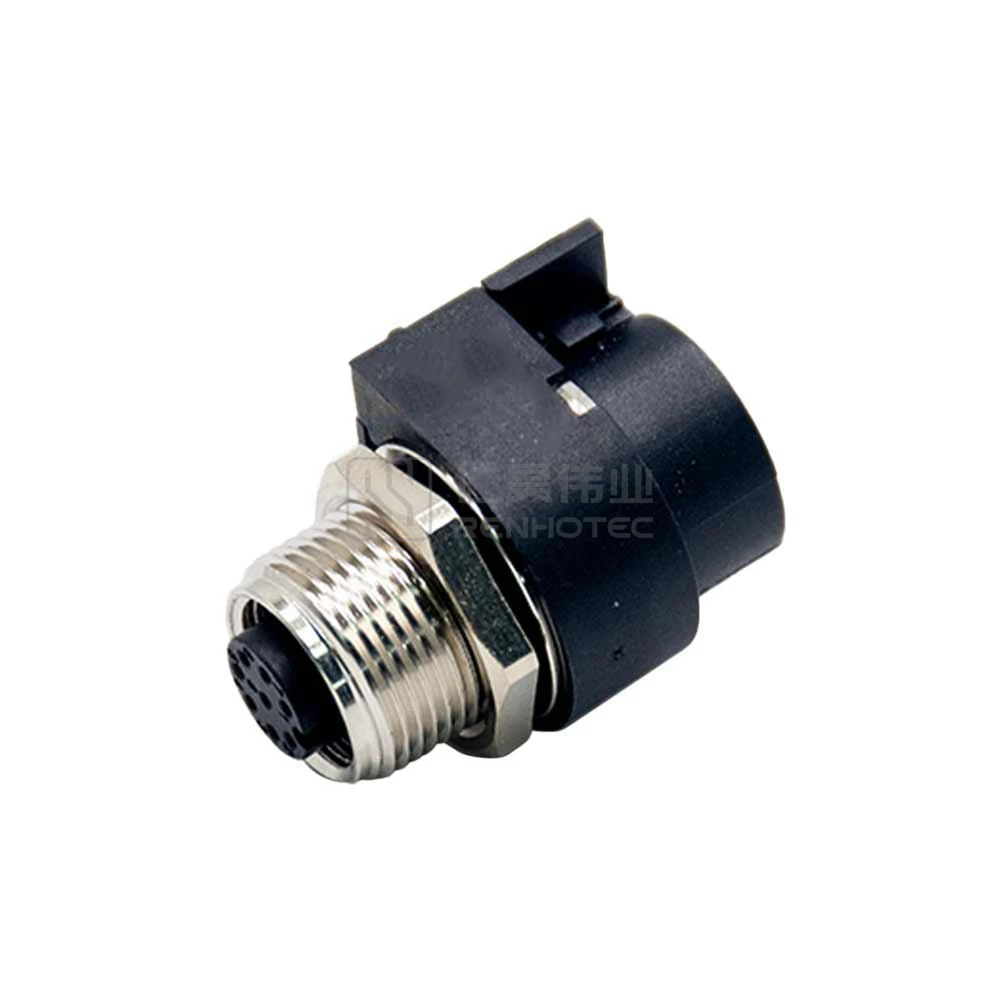 M12 Angled Male / Female Back Mount Socket PCB Type Panel Mount Connector Shield