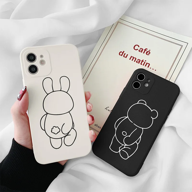 Funny cartoon bear phone case for iphone11 12 13 pro max liquid silicone xr xs all inclusive soft 7 8 Plus