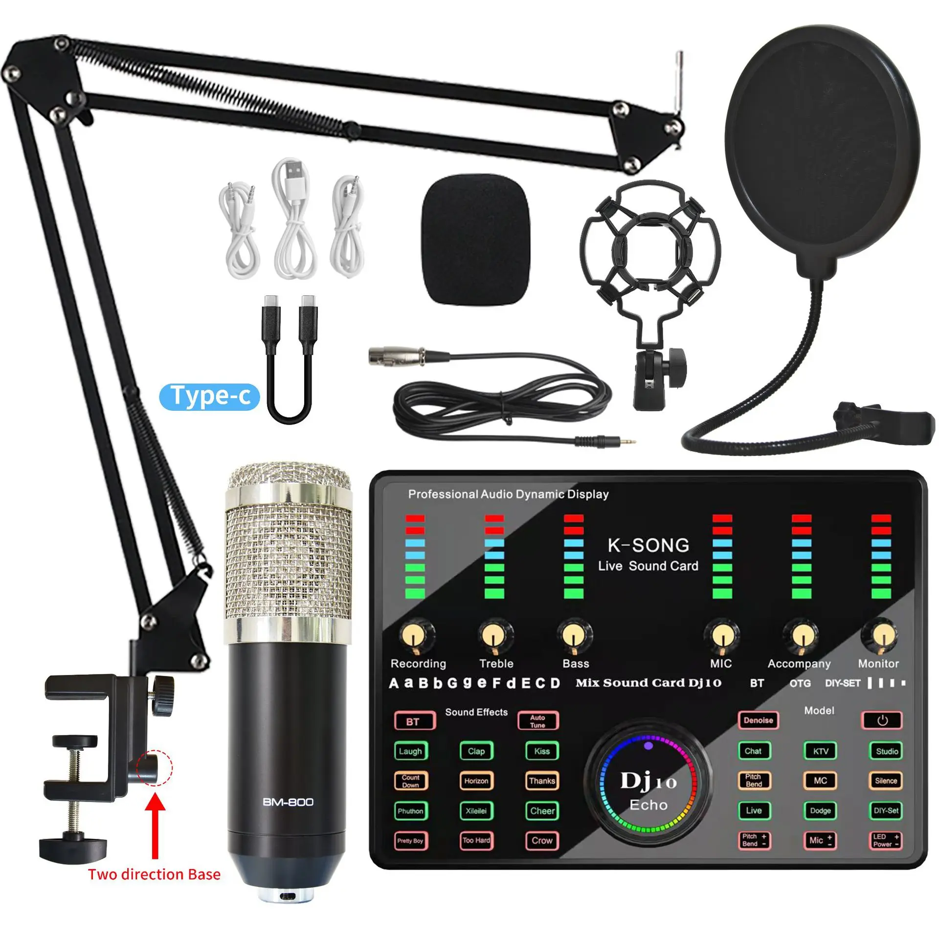 Bm800 Microphone Dj10 Sound Card Set Studio Streaming Gaming Mic Dj Karaoke Home Audio Sound System Microphone For Phone Pc