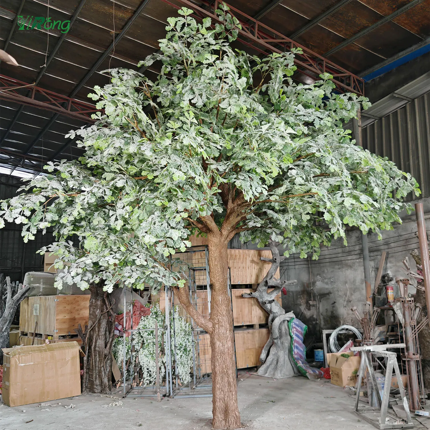 Custom 100% 4.5*4.5m Handmade High Quality Big Artificial Oak Tree With Snowflake Effect Leave For Home Restaurant Project Decor