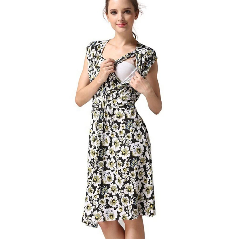 2020 Wholesale hot sale custom Womens Sleeveless Summer Floral Maternity Dresses Nursing Breastfeeding Clothes