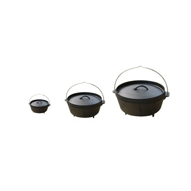 Hot Sell Cast Iron Soup Pot Metal Cooking Set Dutch Oven Sauce pan Oil Cookware With Lid For Outdoor Open Fire Cooking