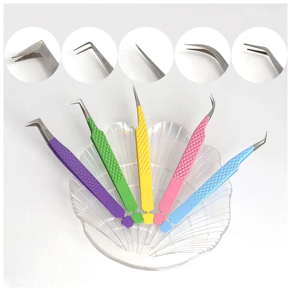 Eyelash Extension Tweezers Fiber Tip False Eyelash Applicator Tool Stainless Steel Isolation Pink Fiber Tip Tweezers