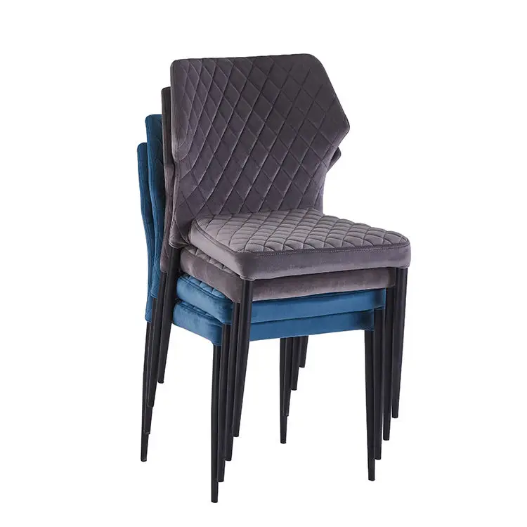 Customized Modern Furniture Curved Back Stackable Tufted Upholstered Velvet Dining Chairs with Metal Legs