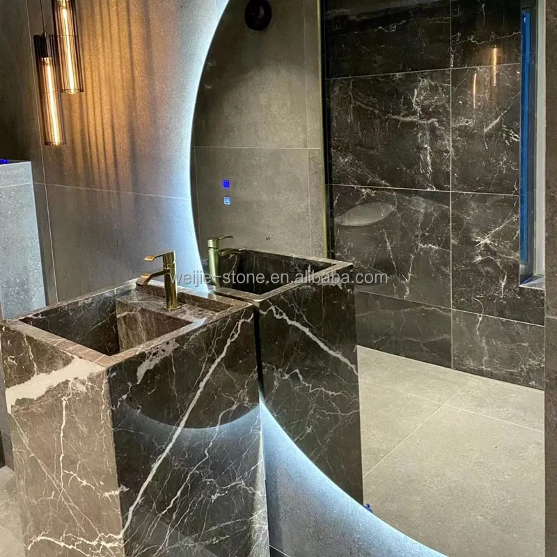 Buyer Feedback Rectangular Natural Grey Marble with White Veins Wash Sink Bathroom Pedestal Basin