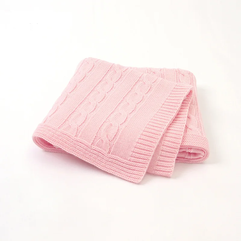 Wholesale pink cashmere cable knit baby blanket 100% acrylic blanket thick knitted blankets