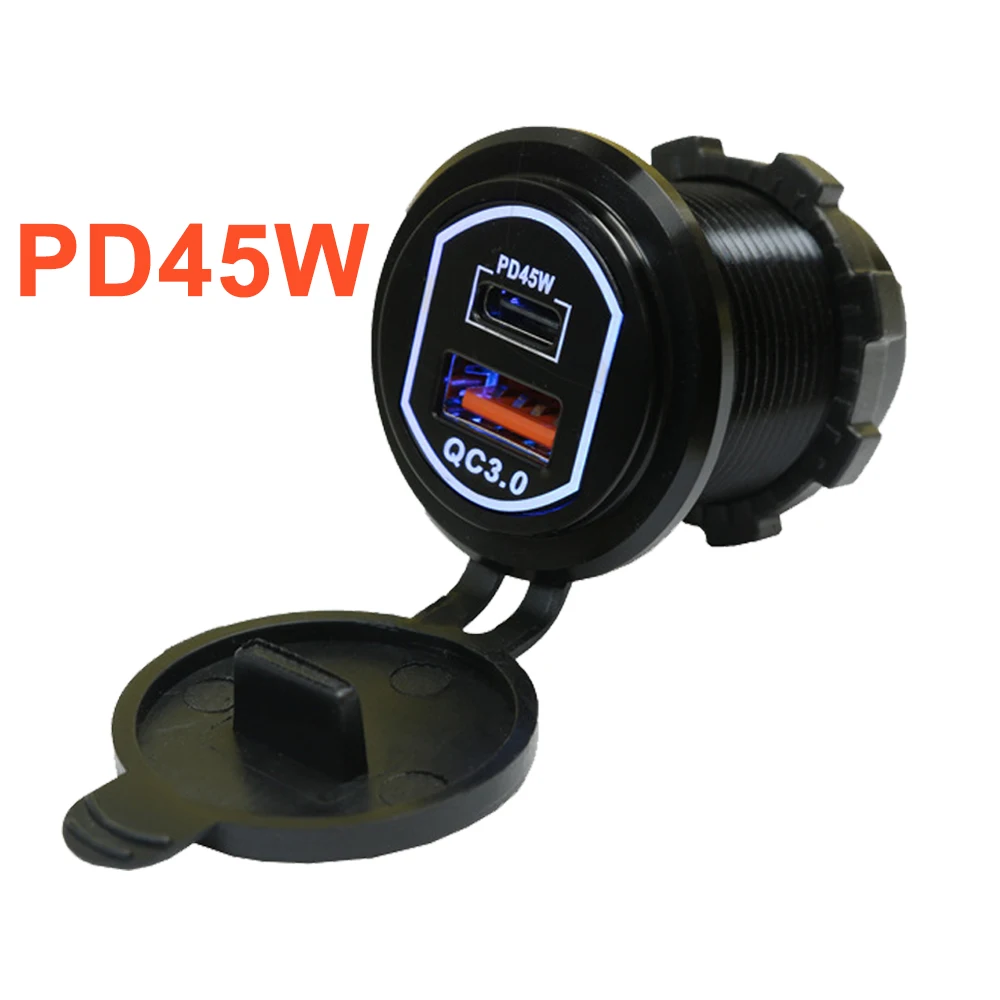 Алюминиевый двунаправленный торцовочно Быстрая зарядка зарядное устройство с двумя портами разъем QC3.0 18 Вт разъемом USB Type-C PD 45W Автомобильное