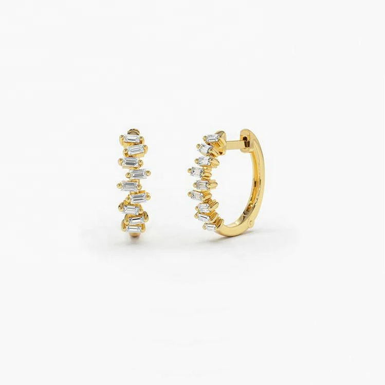 925 стерлингового серебра 14K 18K позолоченные багет Cz Хооп Серьги хугис 2022 модные серьги