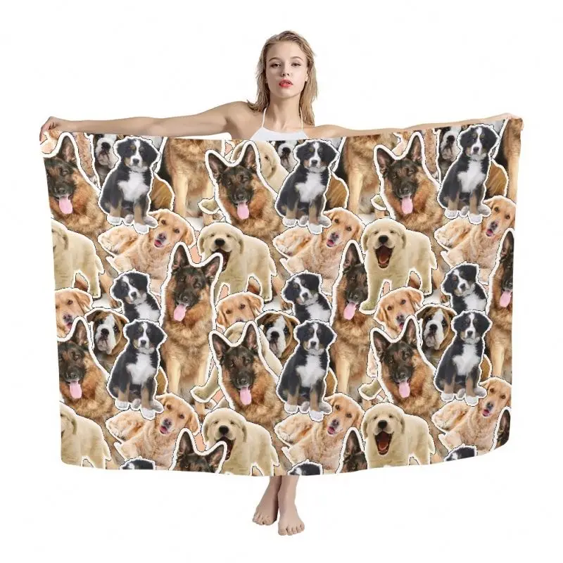 Custom Cute Dogs Printed Beach Towel Print on Demand Cartoon Animal Pattern Hawaiian Lavalava Sarong Sarongs With High Material