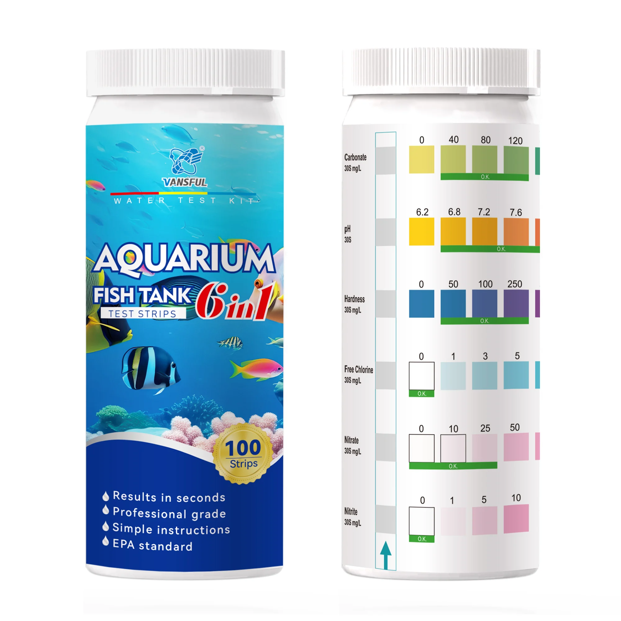 6 in 1 pH Nitrite Nitrate Hardness KH Aquarium Water Test Strips