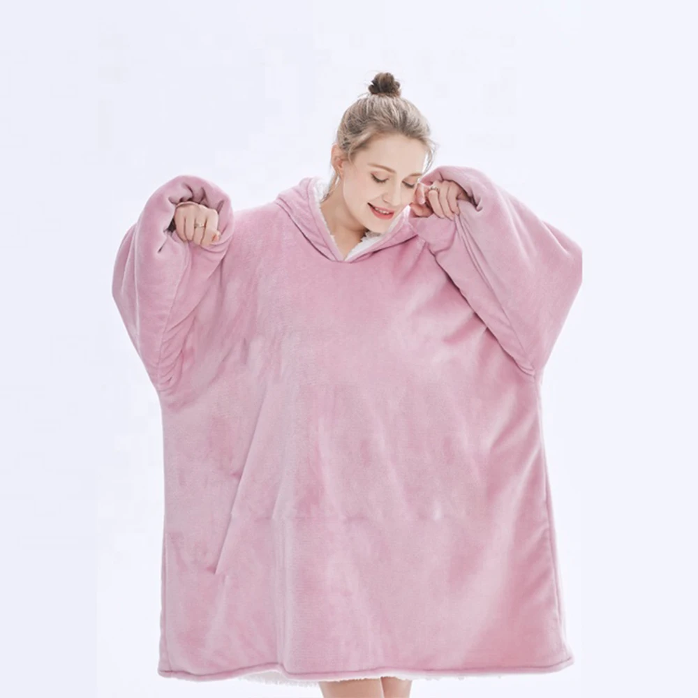 Plus size pullover Sweater Sweatshirt warm fleece plaid color checked Wearable Hoodie blanket TV Blanket with Sleeves