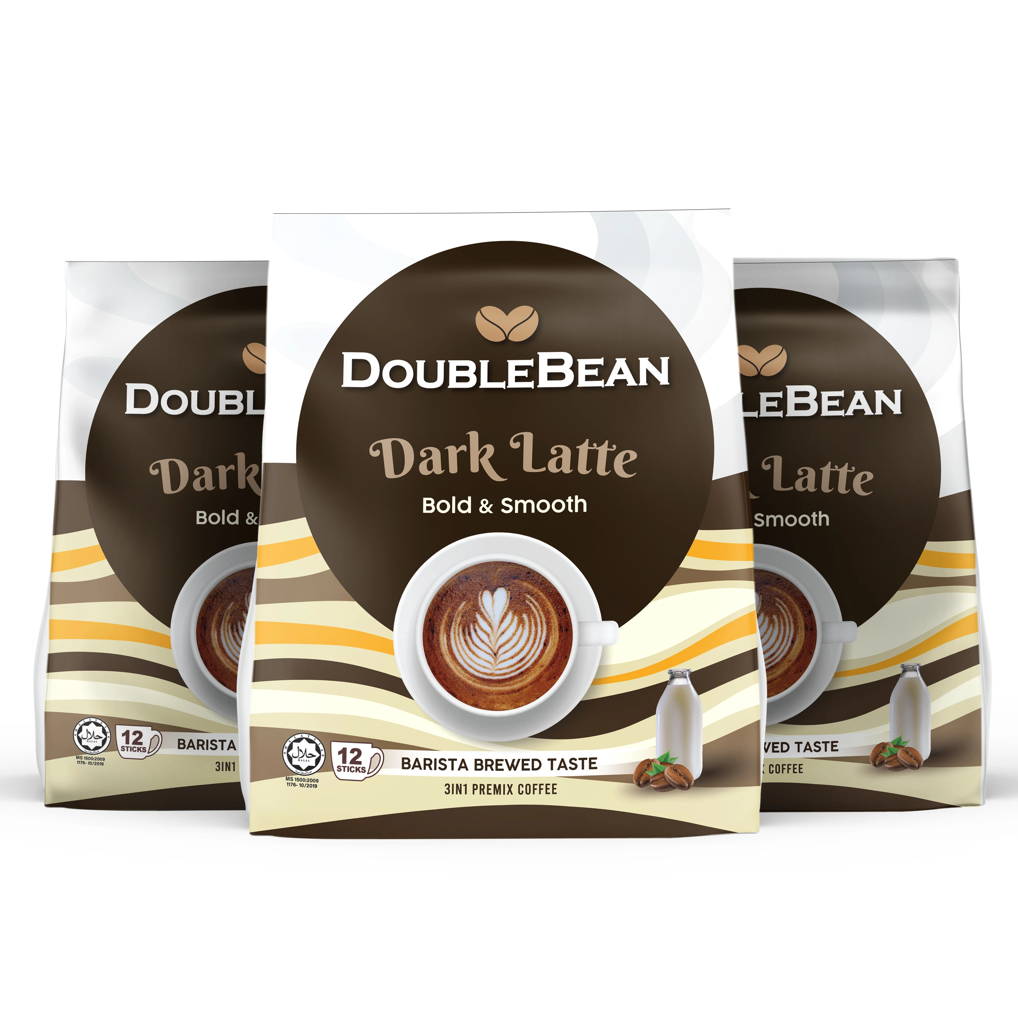 DOUBLEBEAN Dark Latte 12 sachets x 25g (300g) HALAL Premium Dark Cafe Latte Instant Coffee Premix Powder for Brand Distribution