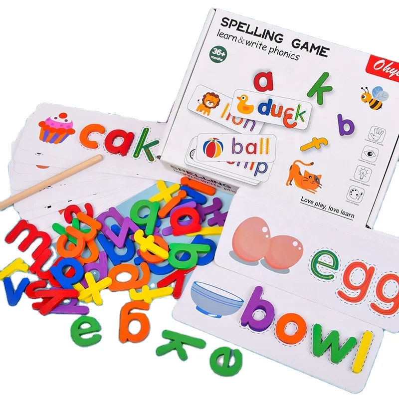 Educational 3D Wooden Letter Spelling Toys Words Game with Words Cards Alphabet Puzzle Spelling English Words