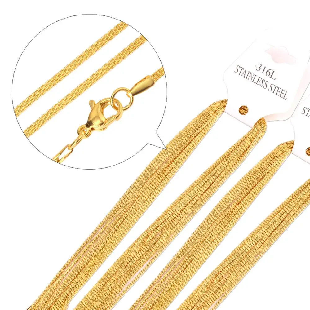 Stainless Steel Gold Plated Rope Chain Necklace Women Golden Chain Flat Necklace