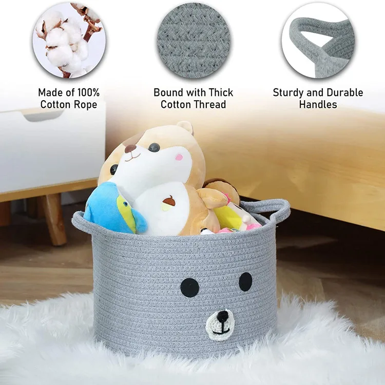Высококачественная корзина для хранения одежды QJMAX из хлопкового шнура, милый медведь, складная корзина для хранения большой емкости