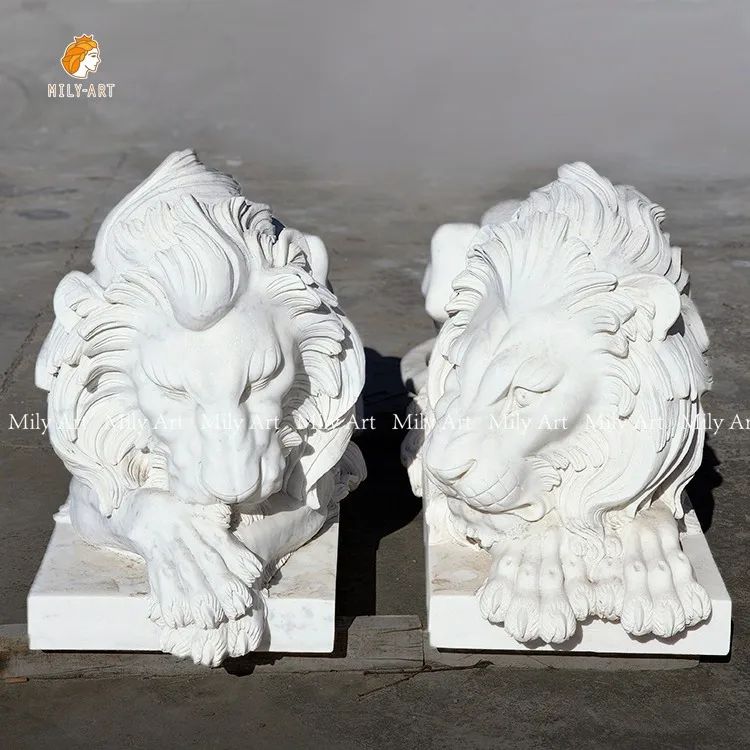 Outdoor Decoration Stone Animal Sculpture Marble Sleeping Lion Statue for Sale
