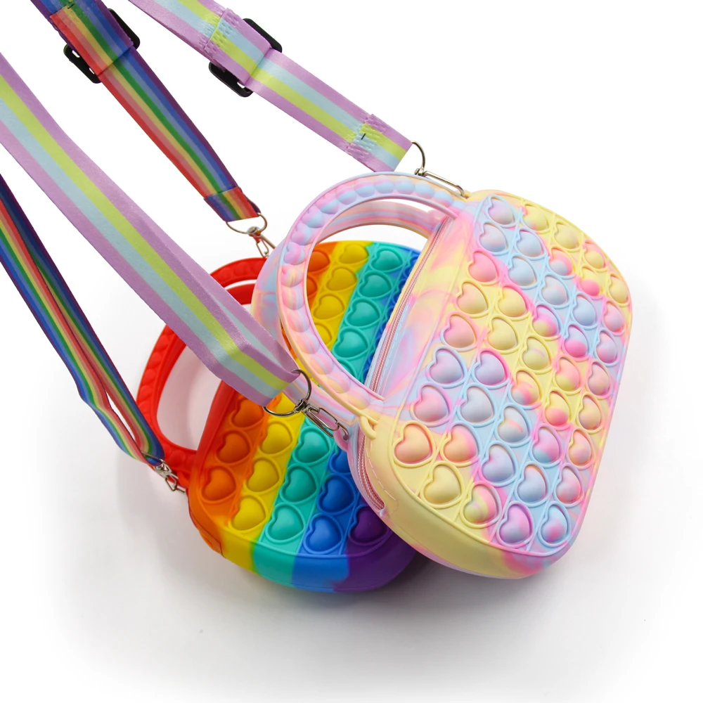 New Fashion Rainbow Pop Purse Bag for Girls, Relief Stress Sensory Fidget Toys Crossbody Handbags Adjustable Shoulder Bags