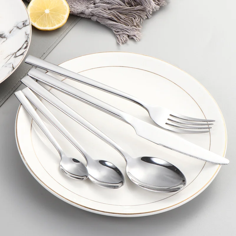 Classic Square Heavy Duty Handle Stainless Steel 18/10 High Quality 5pcs Silverware Spoon Fork Set