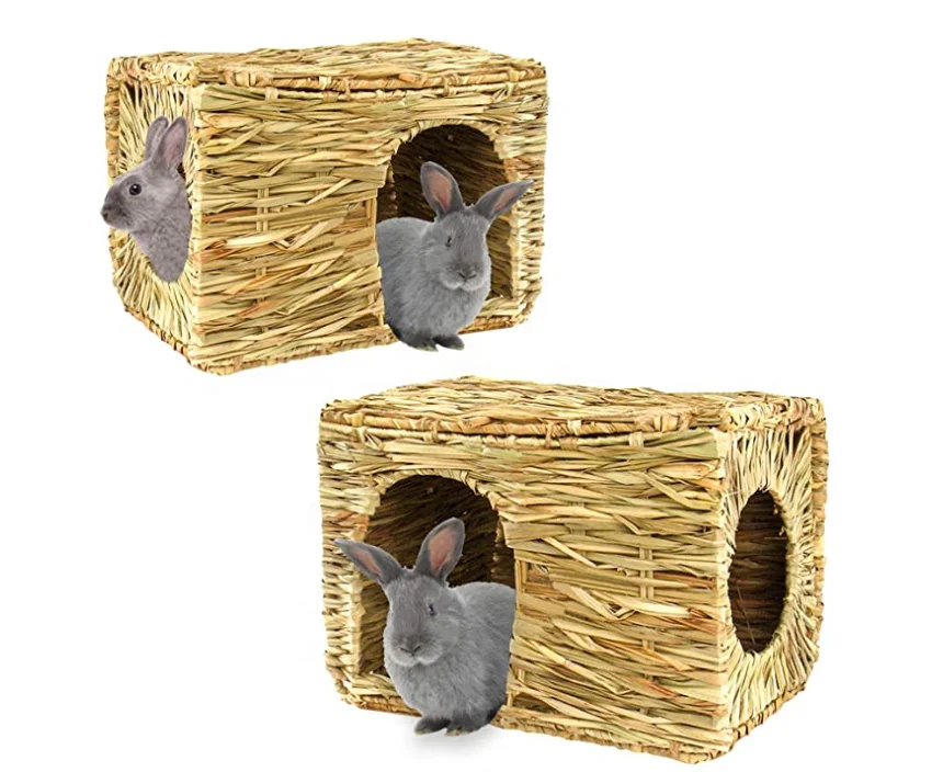 Large Grass House Rabbits Natural Grass Foldable Hut Small Animal Play Hideaway Bed Toys Hay Mat Bunny Guinea Pig Chinchilla