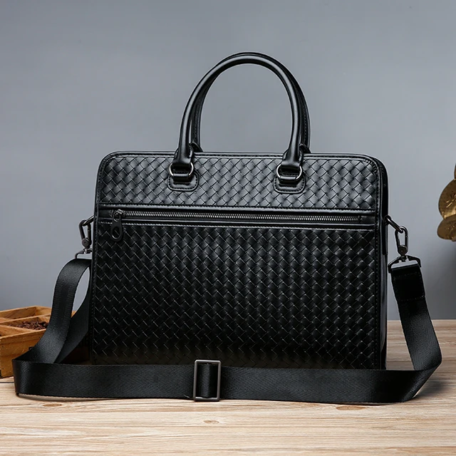 Мужская деловая сумка, кожаный портфель, тканая вместительная сумка-мессенджер на плечо, компьютерная сумка, 2019