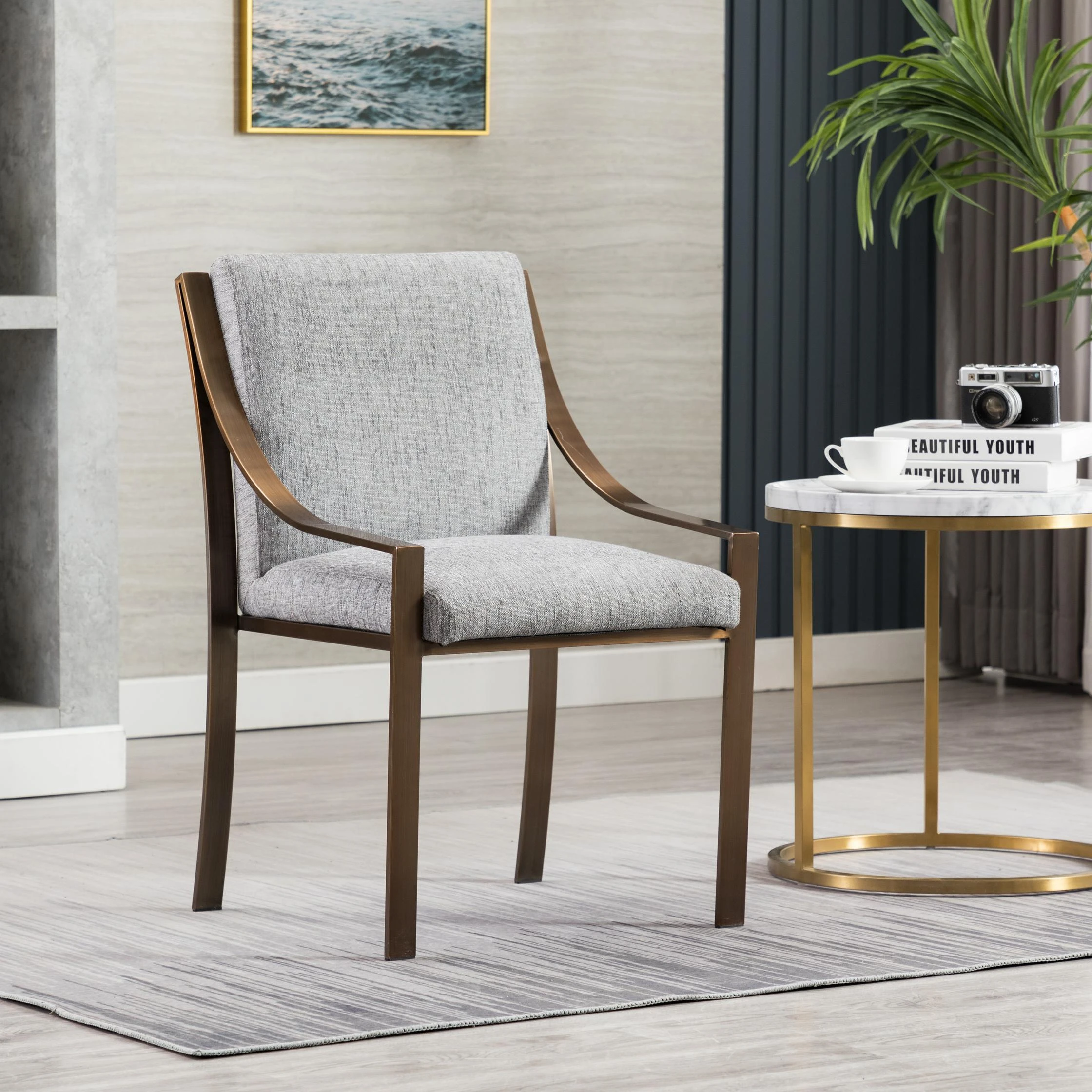 
2021 new style fabric cover Dining Chair Bar Stool Metal Luxury 