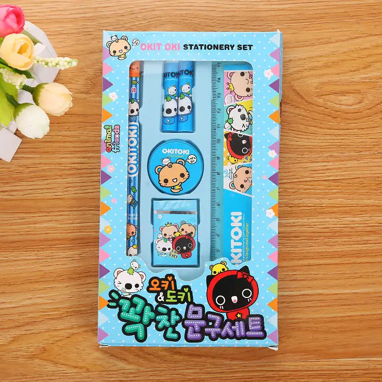 2023 New promotional school supplies wholesale cartoon cute children kids pencil gift box stationery set
