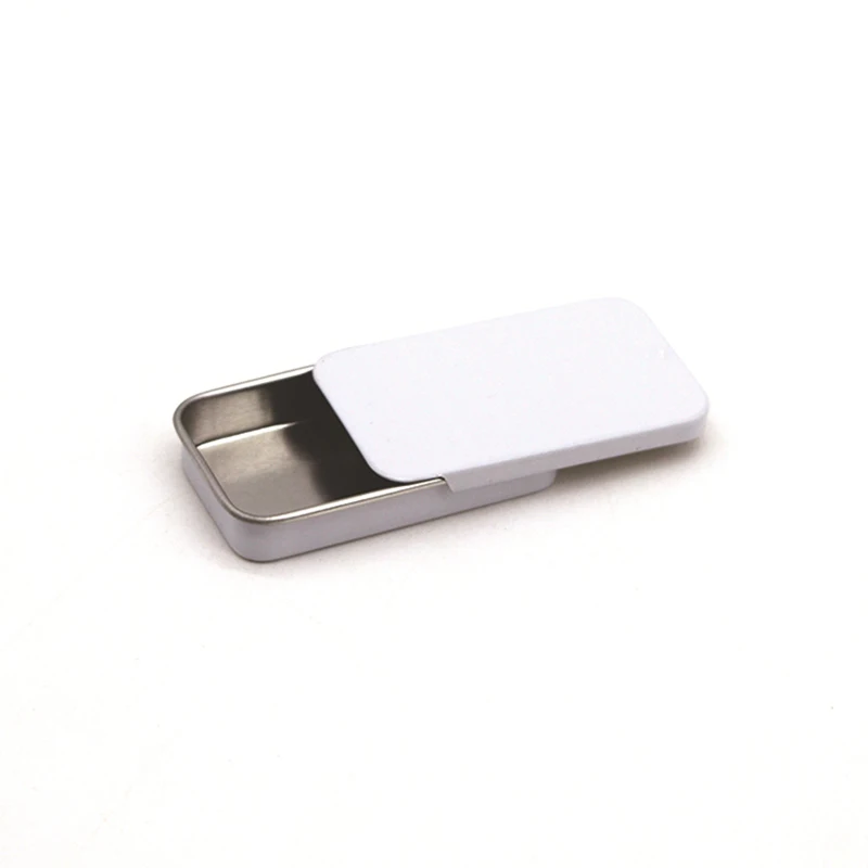 Multiple Colors Small Rectangular Slide Top Metal Tins with Keychain for Lip Balm Mint
