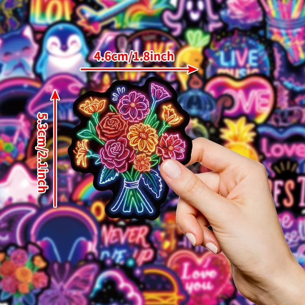 50pcs/Bag, Neon Hand-painted Waterproof Stickers with Cool Dark Purple Personality Decorative Stickers, T01042238