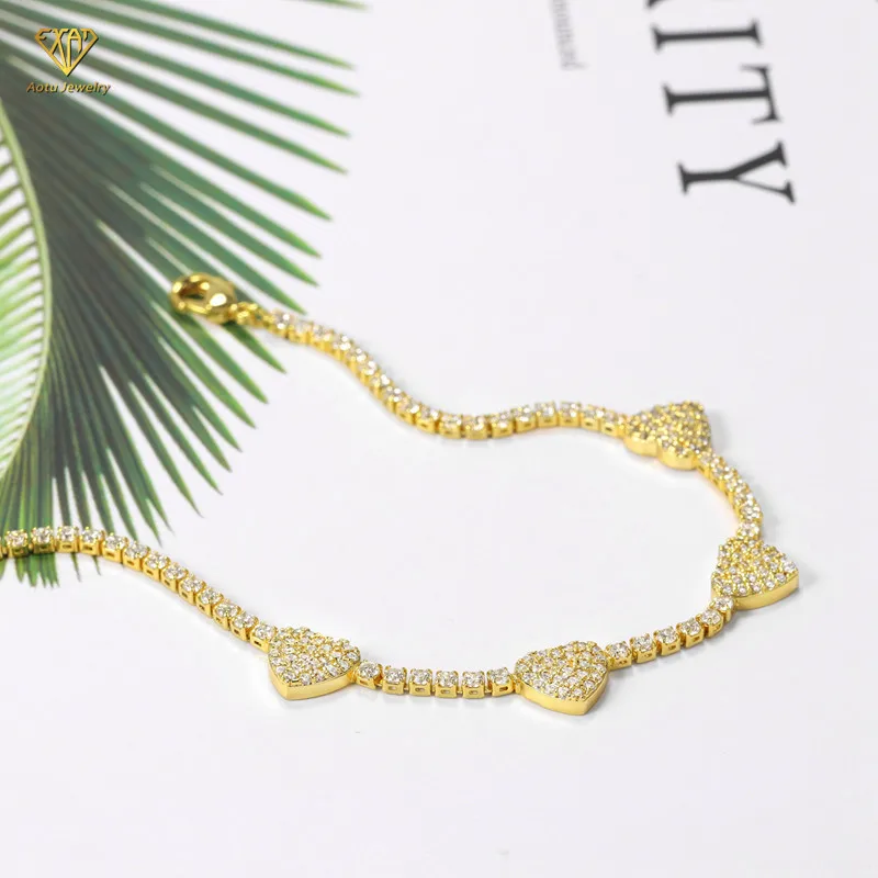 Fashion iced Heart diamond charms tennis chain necklace bracelet anklet jewelry set