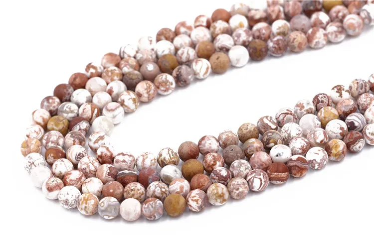 Natural Round 8mm 10mm Matte Mexican Crazy Lace Agate Loose Stone Beads Strand for  Bracelet Necklace Jewelry Making