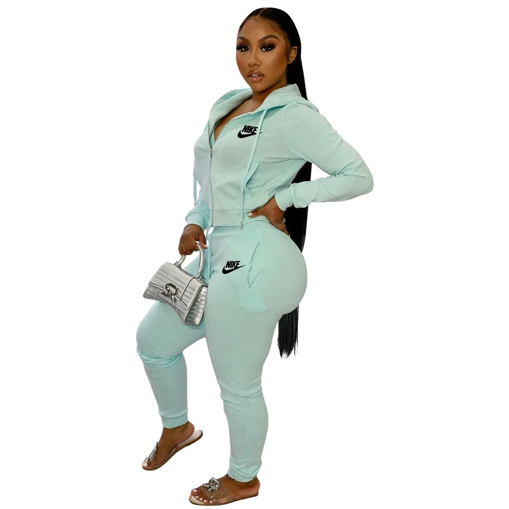 Women Sweatsuit Nike Set Fall Casual Long Sleeve Tops Skinny Pant Two Pieces Jogger Tracksuit Set Fashion Pocket Women Clothes