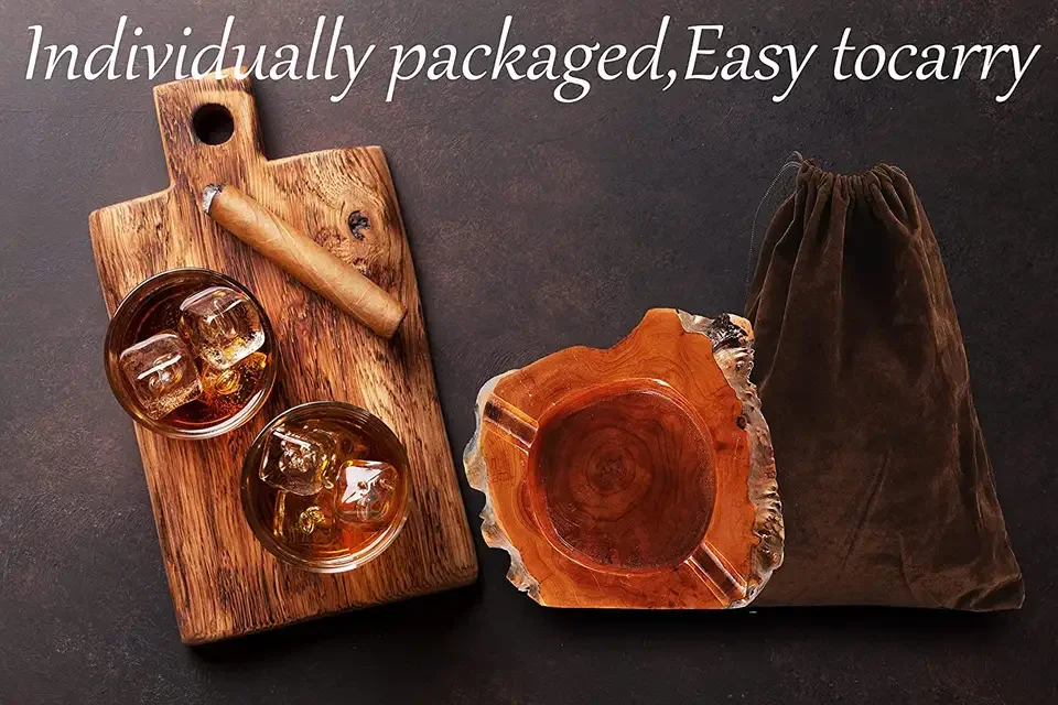 Professional Wooden Cigar Holder Smoking Accessory Outdoor Cigar Ashtray Bowl Unique Eco Friendly Natural Wood Cigar Ashtray