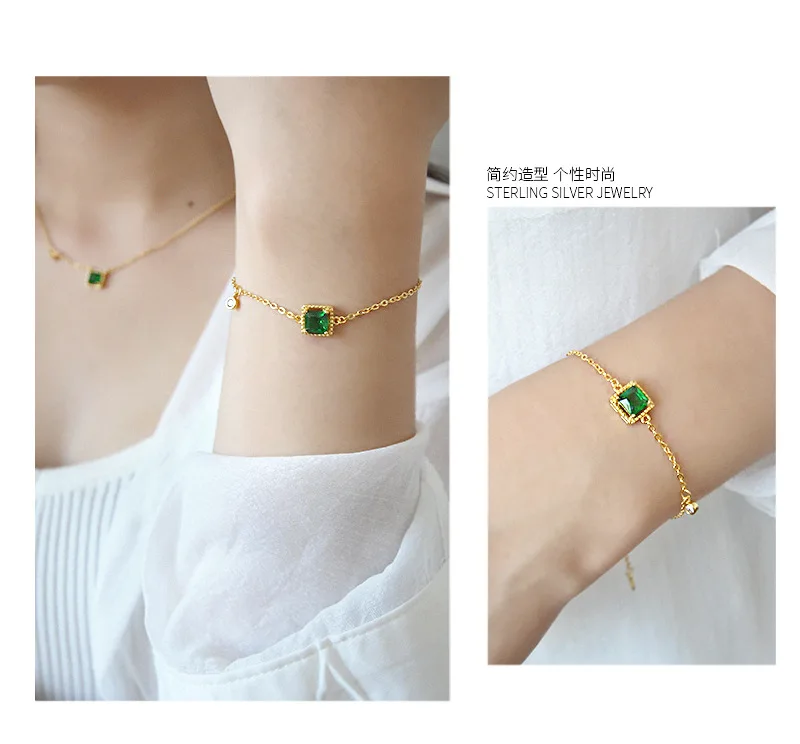 Luxury 925 Sterling Silver Bracelet Jewelry Geometric Square 18K Gold Filled Zircon Bracelets for Women