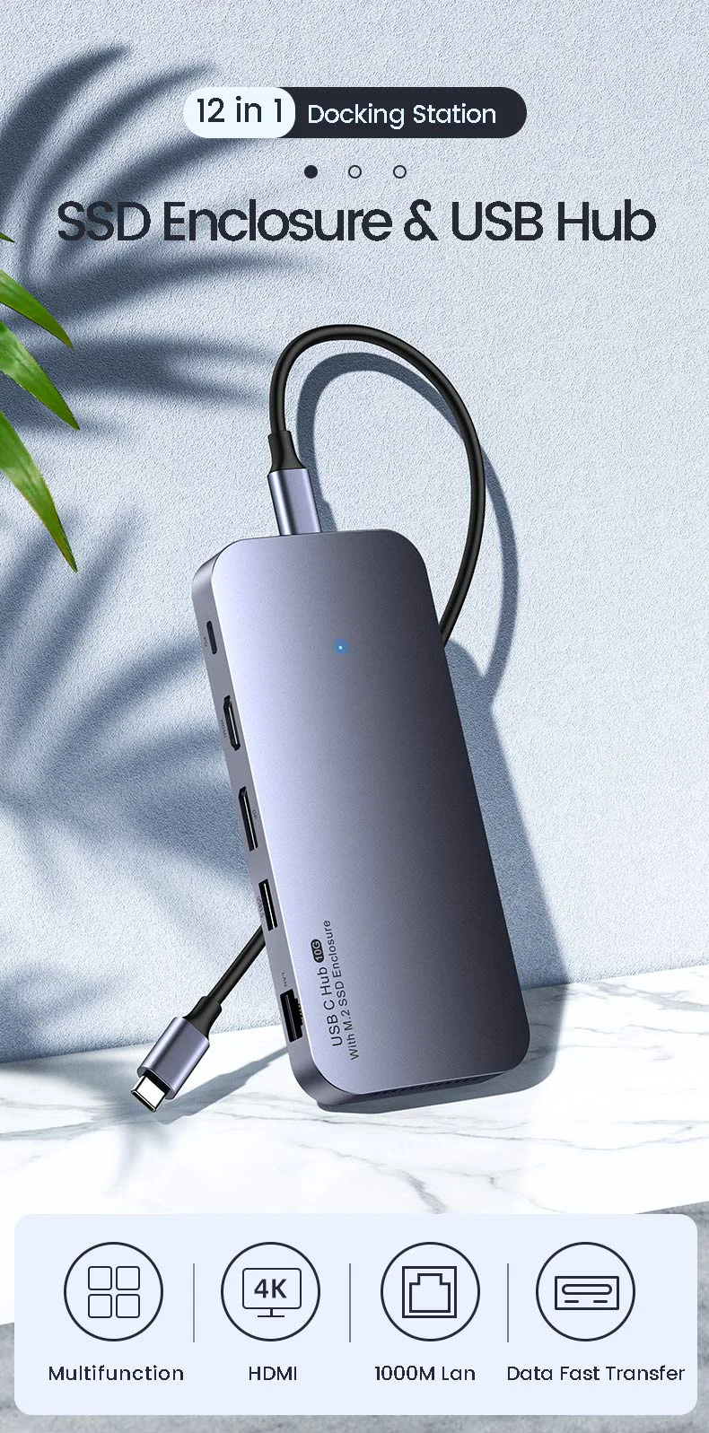 Factory Price USB C HUB Aluminum Enclosure for M.2 NVMe SSD USB 3.1 Audio PD  Hard Drive Enclosure Adapter