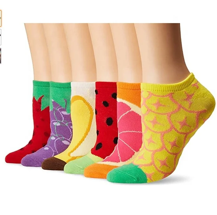 TA20167 Custom Logo Funny Women Knitted Fruit Pineapple YellowCotton No Show Socks