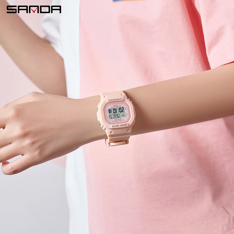 SANDA 393 Student Sport Watches Men Ladies Digital Watch 5bar Waterproof Countdown Date LED Electronic Wristwatch Clock Gift