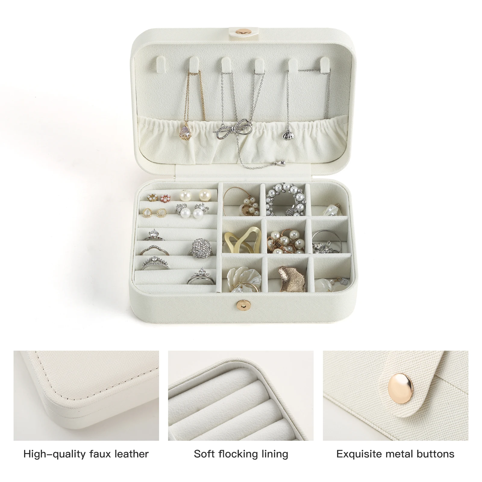 Wholesale Custom Logo Small PU Leather Jewelry Box Blue Travel Jewellery Necklace Ring Earring Jewellery Organizer Girl Gift