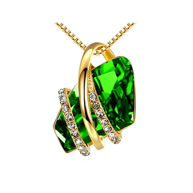 Large Dainty Gold Green Irregular Luxury Cube Austrian Genuine Long Sweater Pink Choker Jewelry Necklace Pendant With Crystal