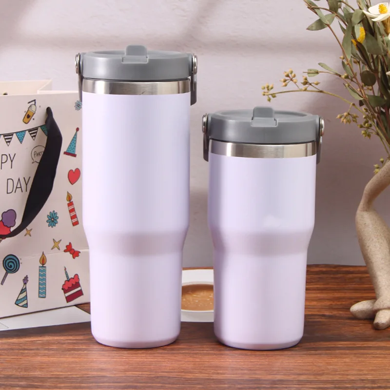 Large capacity stainless steel car cup Ice King cup 20oz  Portable Double-Wall Glass Mugs with Lid Straw for Water Wine