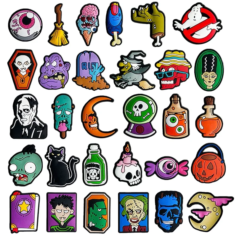 Manufacturer hot selling Halloween croc shoes accessories PVC clogs buckle shoes charms