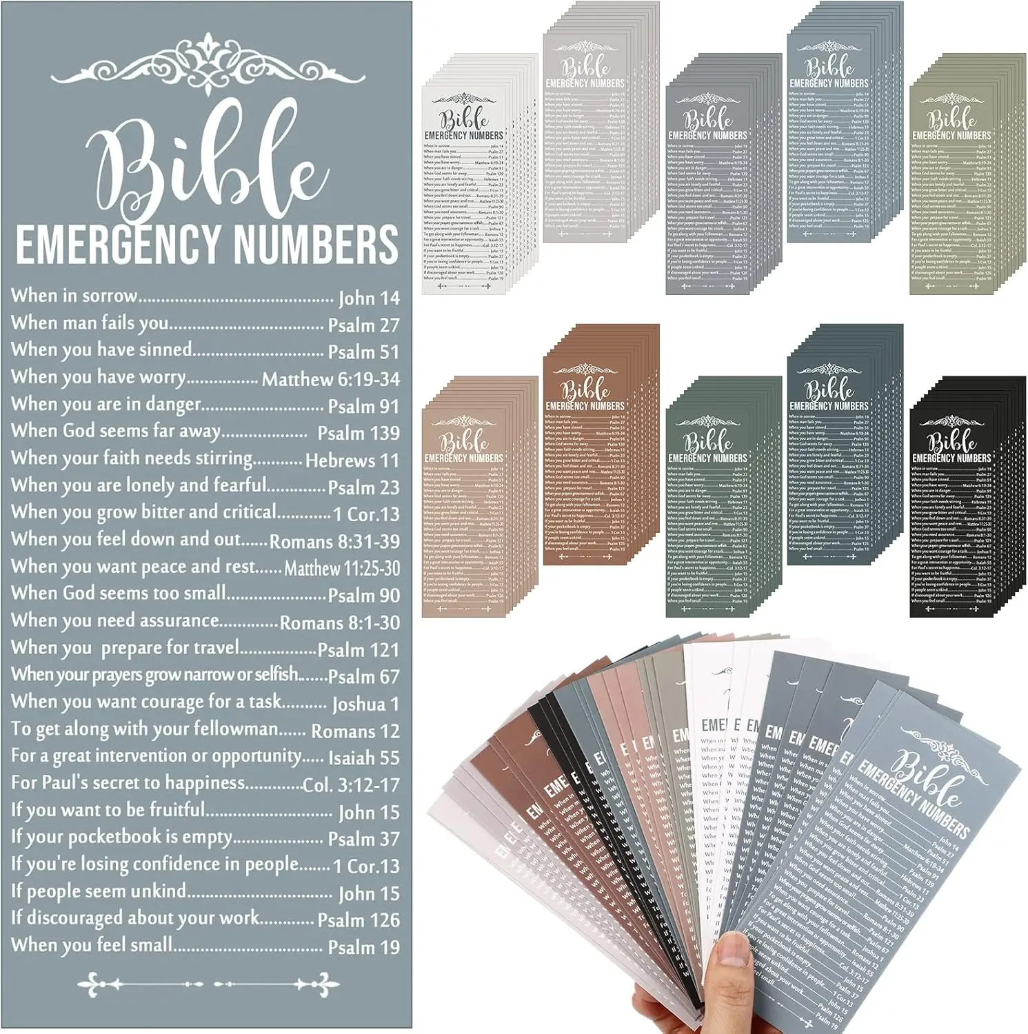 Bible Emergency Numbers Bookmark Christian Bookmarks for Church Welcome Gifts Bible Index Bookmark Cards