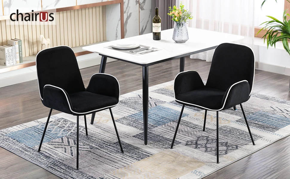 
Amazon Best Seller Upholstered Black Velvet Reading Chair Iron Frame Comfy Dining Chair 