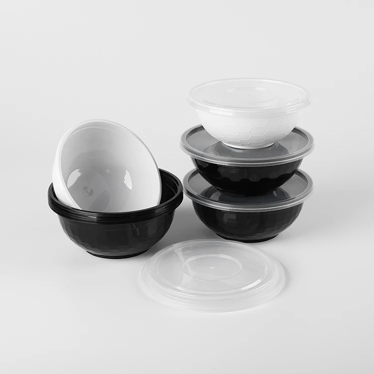 Lunch Fruit noodle Soup Bowl white black microwavable disposable plastic round food to go containers