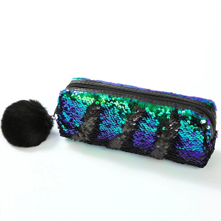 
Glitter Cosmetic Bag Mermaid Reversible Sequins Portable Double Color Pencil Case for Girls Flip Make Up Pouch 