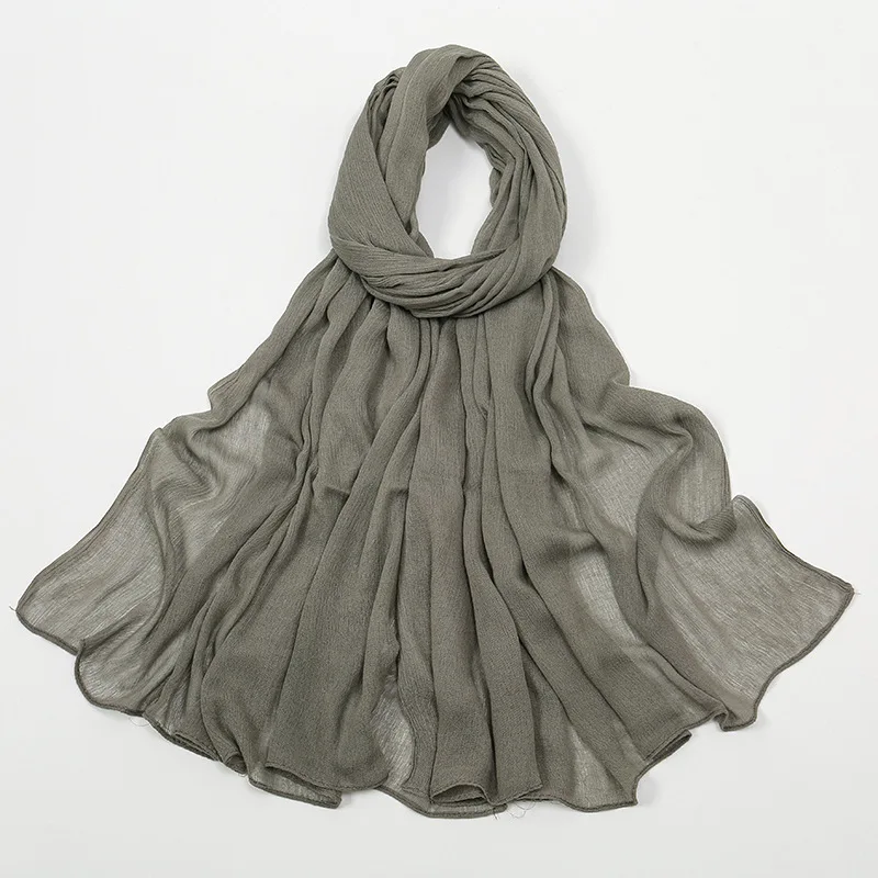 New Style Curled Edge Rayon Wrinkled Long Muslim Lady Wholesale Turkish Hijab Of Solid Color Simple Headscarf Shifon Hijab Scarf