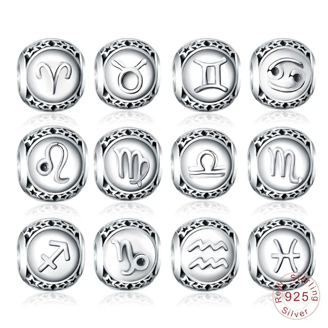 Custom 925 sterling silver zodiac charms bracelet charms for jewelry making