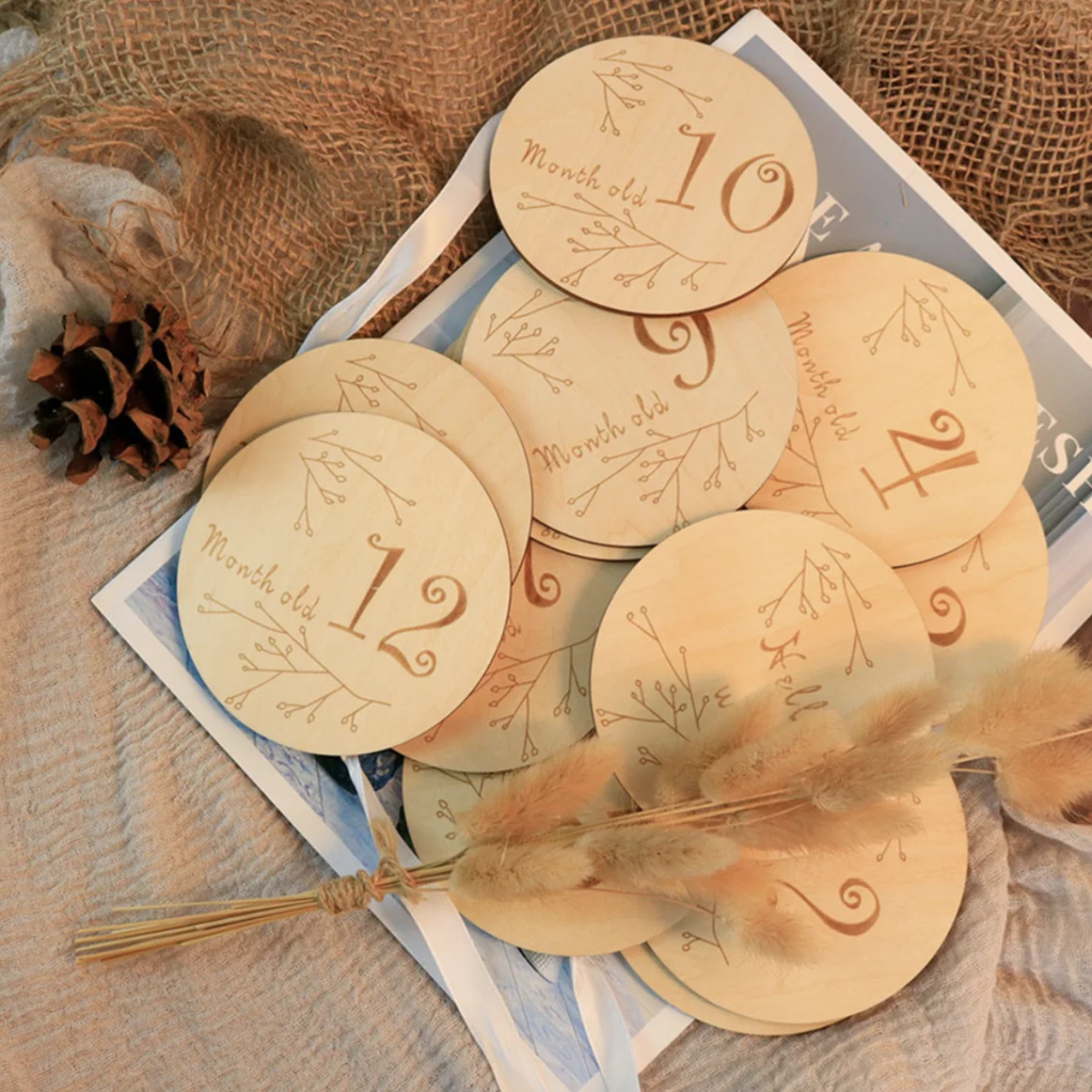 Wood Prop Wooden Baby Milestone Card Print Custom Premium Solid Decoration Souvenir Flower Wood Disc Modern Designs,nautical