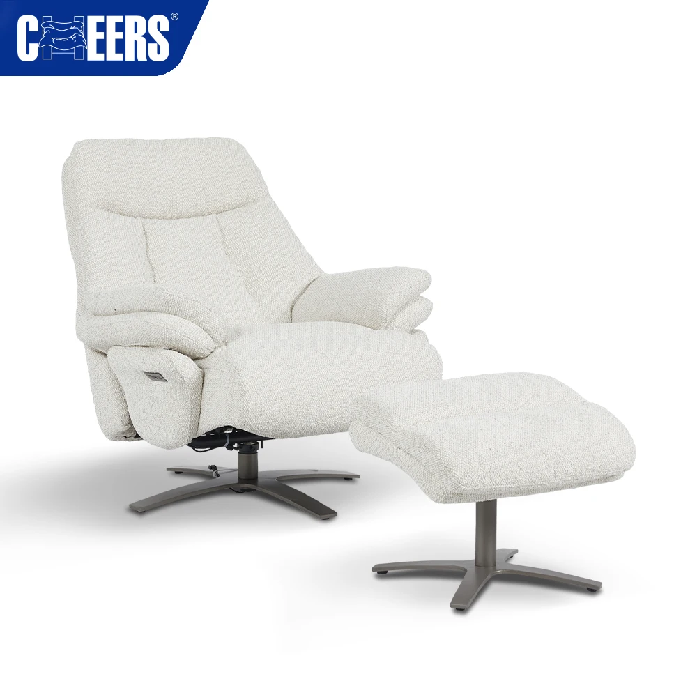 MANWAH CHEERS New Electric Fashional Fabric  Swiveling Recliner Chair Sofa Living Room Sofa Set  with ottoman and USB charger