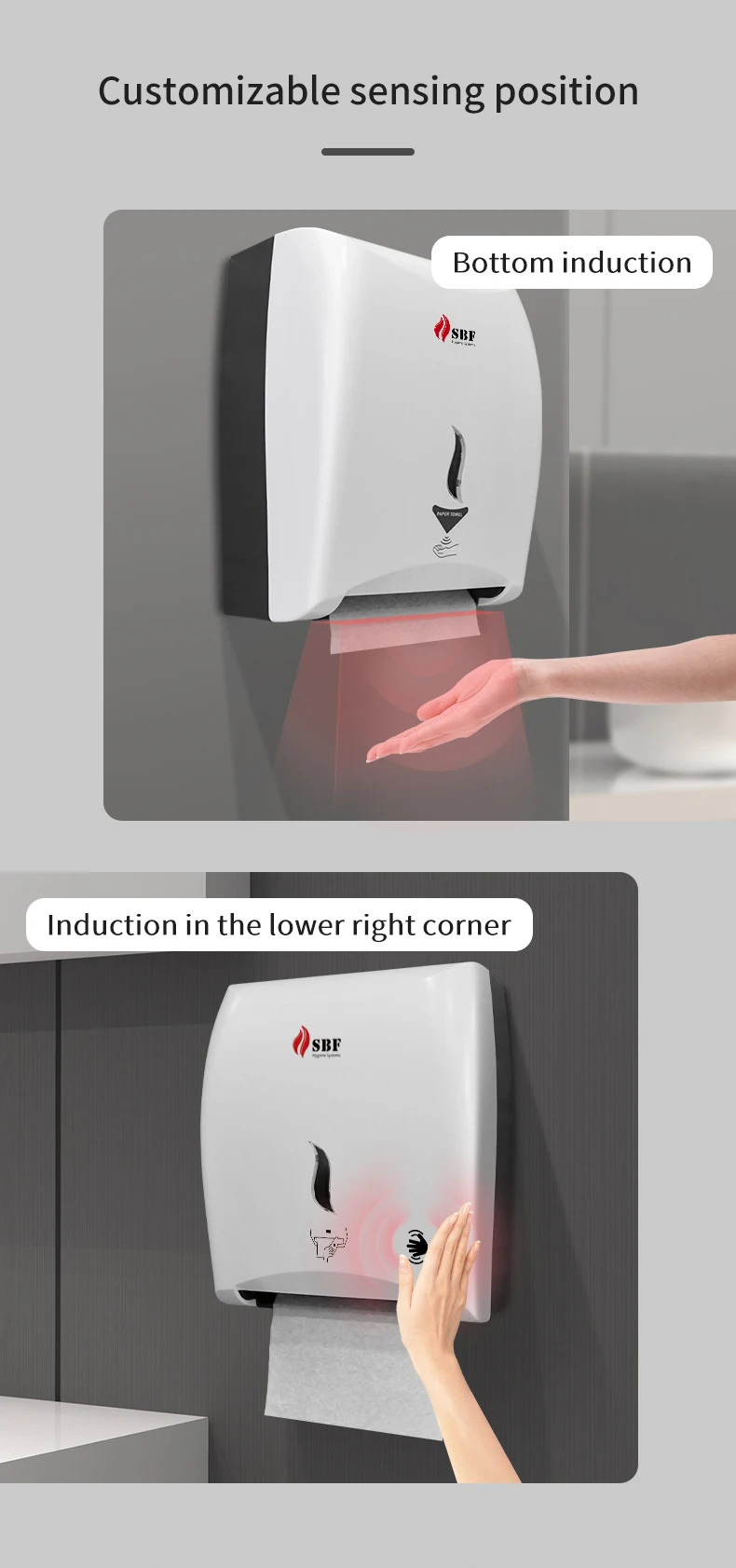 Kitchen bathroom plastic automatic sensor hand paper towel roll holder wall mounted