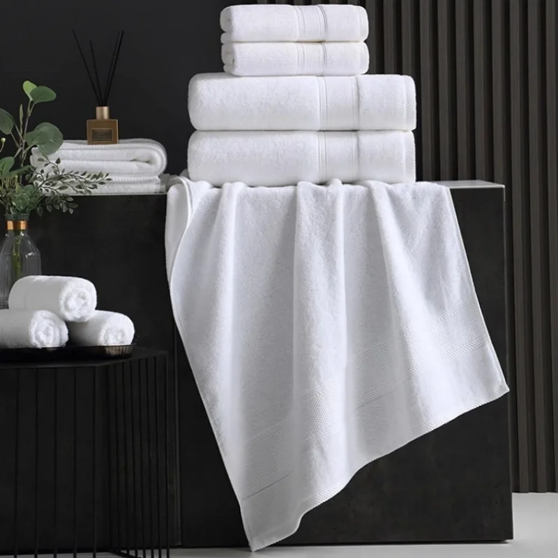 Luxury 32s 100% Cotton Pure White Hotel Terry Bath Towels Custom Logo Cotton Towel Sets